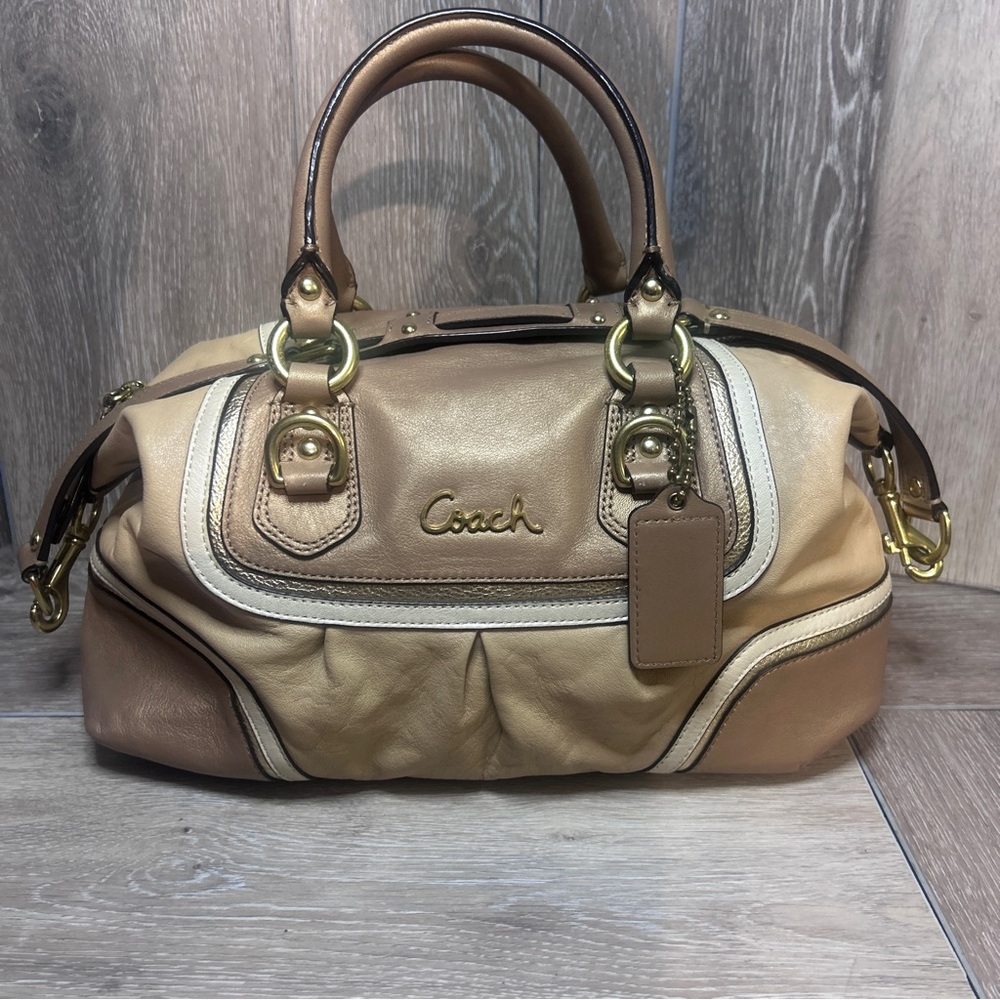 Coach Ashley Leather Satchel Beige Tan Gold Hardware Classic Bag